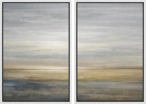Vista 122 de Ashbrook - Set de arte de pared en lienzo enmarcado, tonos orgánicos de la tierra en beige y marrón con ilustraciones de trazos circulares, arte