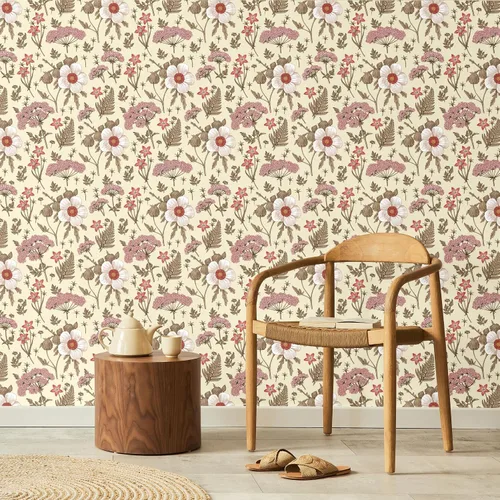 Vista 2 de Blooming Wall Papel pintado de azaleas dibujadas a mano con hojas despegar y pegar Papel pintado autoadhesivo extraíble Mural de pared decoración