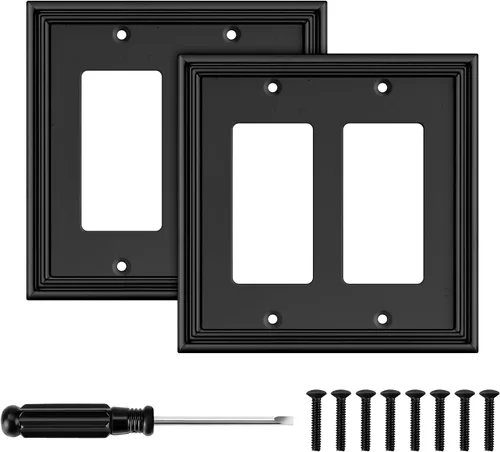 Vista 17 de Placa Decorativa Moderna Negra para Interruptor de Luz, Cubiertas de Tomacorriente Decorativas, Placas de Interruptor Basculante, Material de Fibra