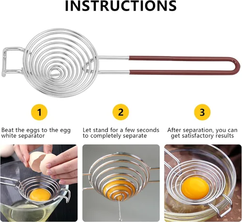 Vista 3 de NileHome Separador de huevos, separador de yema de huevo, blanco, acero inoxidable, filtro de tamizado de yema de huevo, herramienta de cocina