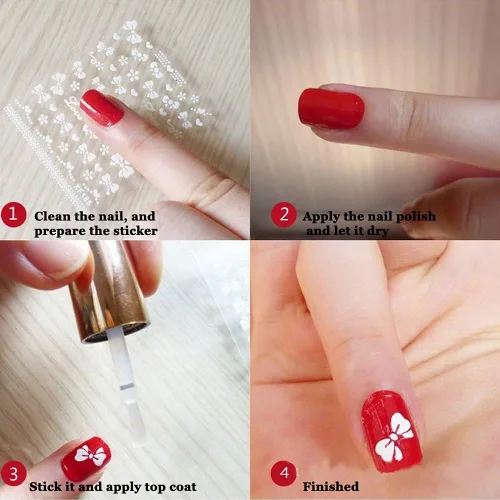 Vista 6 de Calcomanías de arte de uñas de flores, calcomanías autoadhesivas 3D blancas con diamantes de imitación para uñas, decoraciones, puntas de manicura