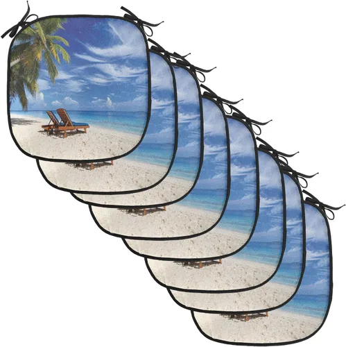 Vista 11 de Lunarable Cojín para silla costera, diván del desierto, descanso solitario, vacaciones, tropical, resort playa, ocio, asiento acolchado para cocina