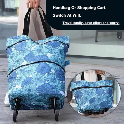 Vista 4 de Bolsa de compras plegable con ruedas, bolsas de carretilla plegables, bolsas de comestibles, carrito de compras, para compras, viajes de picnic