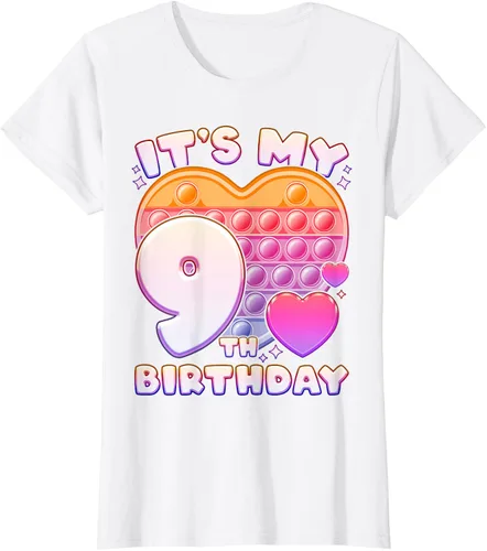 Vista 16 de Pop-it Birthday Girl 9 años de edad, Push it Pop Fidget Bubble Camiseta, Negro