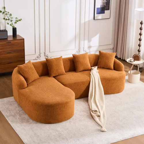 Vista 8 de Sofá modular curvado de 98.8 pulgadas con diván, sofá en forma de L, sofá deshuesado en forma de L para sala de estar, tela de felpilla de grano