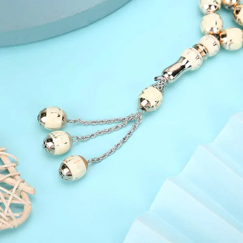 Vista 5 de HEEPDD Cuentas de oración musulmana de 13.8 in de longitud y 0.472 in, pulsera Tasbih beige, 33 cuentas de conteo preciso de Dhikr para uso diario