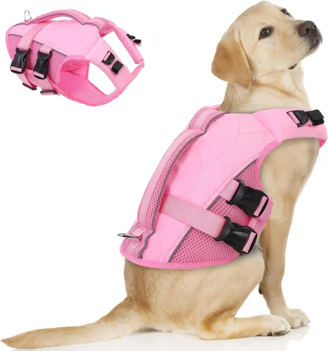Vista 10 de ASENKU Chaleco salvavidas para perros, chaleco de natación para perros de alta flotación con asas de rescate para perros pequeños, medianos