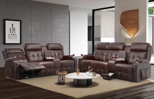 Vista 18 de Sofá reclinable, sofá reclinable con masaje de 3 plazas con gran capacidad de peso, sofá de dos plazas para RV con espacio libre con consola, USB