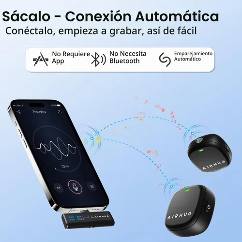 Vista 4 de AIRHUG Micrófono Lavalier inalámbrico para iPhone/Android/PC