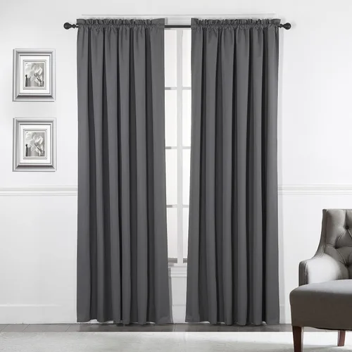 Vista 23 de Diamond Home Linens Cortinas opacas con dobladillo para cortinero de 45 pulgadas de largo para dormitorio, paneles de tratamiento de ventanas