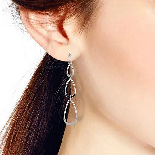 Vista 5 de Trendy Triple bucle gota Plata de ley 925. Post Dangle Earrings