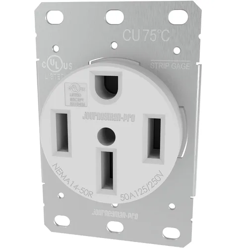 Vista 7 de Journeyman-Pro NEMA 14-50 de grado comercial/industrial aprobado por la U.L. 50 AMP 240V Receptáculo de pared 50 A para vehículos recreativos