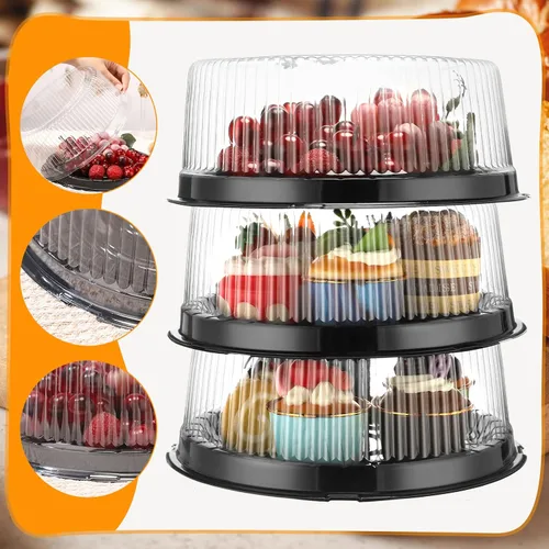 Vista 5 de Nuanchu 12 Piezas Recipientes Desechables de 8 Pulgadas para Pasteles con Tapas Bandeja de Servir de Plástico Bandejas Transparentes con Tapas