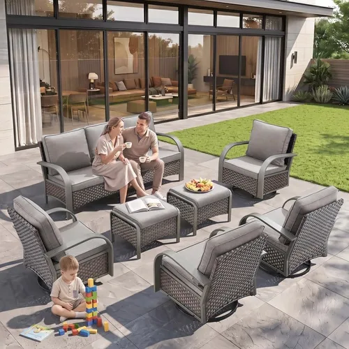 Vista 4 de Rilyson 3 Seat Outdoor Wicker Couch, Rattan Patio Sofa with Grey Cushions Brown/Grey