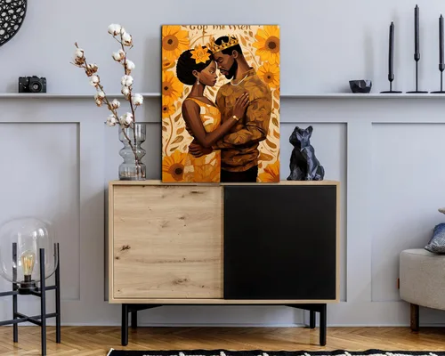 Vista 227 de Arte de pared afroamericano, decoración de rey y reina bailarín negro para sala de estar, arte de pareja de amor negro para dormitorio, lienzo