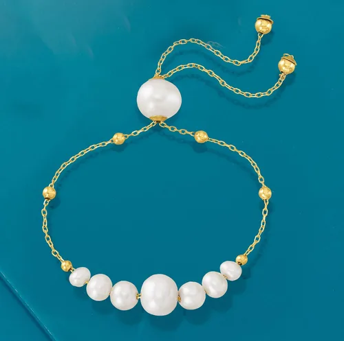 Vista 4 de Ross-Simons Pulsera bolo de perlas cultivadas de 0157-0374in en oro amarillo de 14 quilates perla no conocido