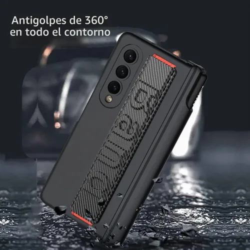 Vista 3 de Funda para Samsung Galaxy Z Fold 3 con correa para la muñeca, protector de pantalla y ranura para S Pen, bisagra magnética protectora ultradelgada a