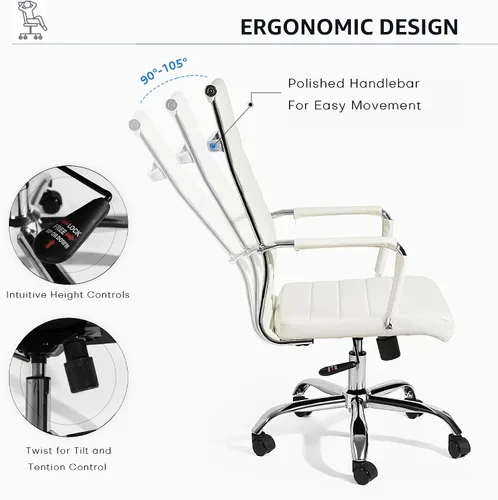 Vista 5 de Our Modern Space Silla de escritorio ejecutiva acanalada con respaldo alto y soporte lumbar ergonómico, ruedas giratorias, ruedas multisuperficie