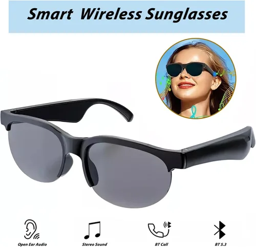 Vista 2 de Lentes inteligentes, lentes de sol polarizados Bluetooth con micrófono de audio integrado y altavoces con oreja abierta, protección UV y control