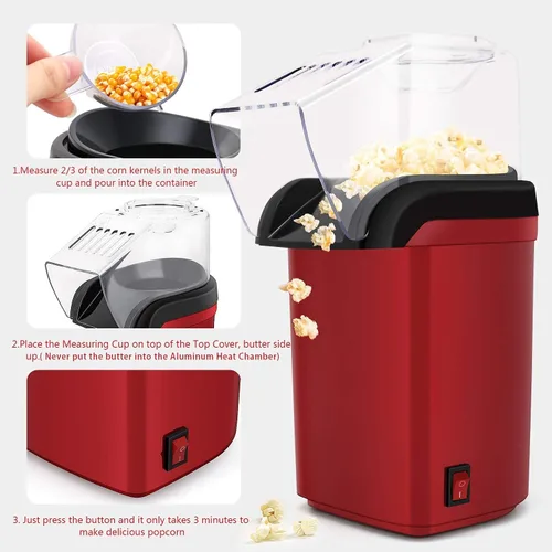 Vista 2 de Máquina eléctrica para hacer palomitas de maíz, con 1200 W, no necesita aceite, aperitivo saludable y delicioso para niños y adultos. Ideal
