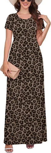 Vista 15 de DEARCASE - Vestido Maxi para Mujer de Manga Corta, Casual de Verano, Holgado, Liso, Cómodo, Vestidos Largos con Bolsillos 1-negro