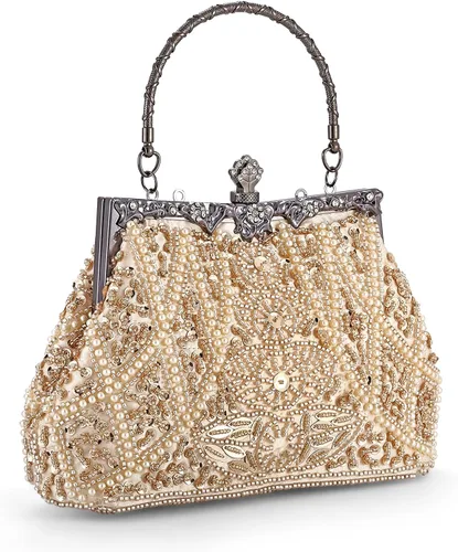 Vista 2 de AIJUN Bolso de noche con lentejuelas y cuentas vintage con purpurina para mujer, fiesta de los años 20, graduación, boda, cóctel