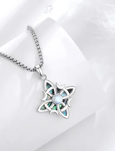 Vista 2 de INFUSEU Joyería irlandesa de plata esterlina, collar de nudo de bruja celta Claddagh para mujeres, adolescentes y niñas