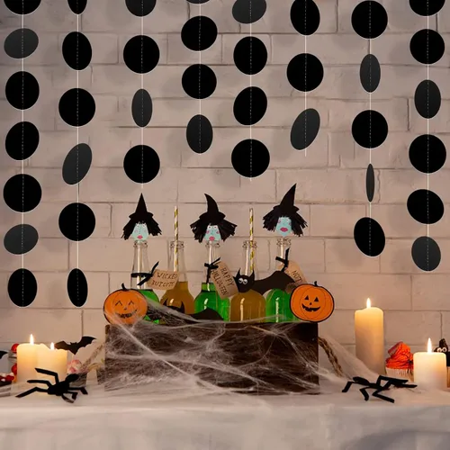 Vista 7 de MIAHART Guirnaldas circulares de 52 pies con puntos circulares negros, guirnalda de papel para colgar en cumpleaños, graduación, decoración