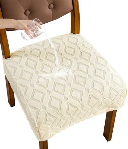 Vista 27 de Genina Juego de 2 fundas impermeables para sillas de comedor, fundas elásticas de jacquard extraíbles y lavables, sin fundas traseras, color beige
