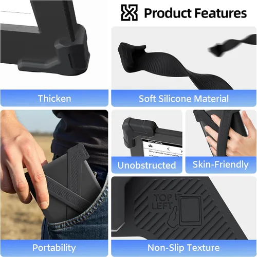 Vista 7 de ELETIUO Correa de mano para Kindle/Kobo/Kindle/E-Readers de 6 pulgadas, Paperwhite 7-10 Gen, paquete de 2 agarraderas ergonómicas de silicona Negro
