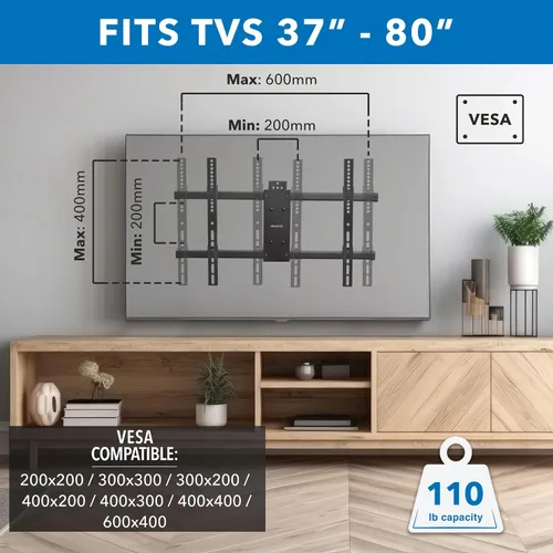 Vista 4 de Mount-It! Soporte de pared de TV de movimiento completo resistente con certificación UL para la mayoría de televisores de pantalla plana de 37 a 80