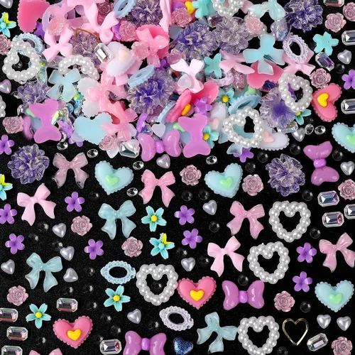 Vista 21 de COOSLIM 110 dijes de uñas 3D para uñas acrílicas, flor de camelia, rosa, mariposa, lazo, corazón, oso, conejo, estrella, para diseños de uñas