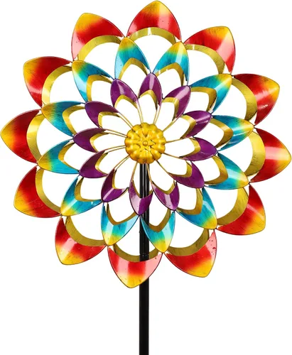 Vista 8 de Molinillos de viento de tulipanes para exteriores, molinos de viento de metal grandes para patio jardín con estaca de tierra, molino de viento