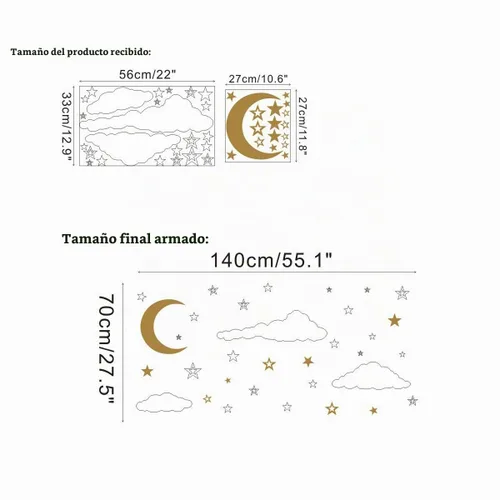 Vista 6 de Calcomanías de pared de vinilo 3D creativas extraíbles con nubes blancas, luna y estrellas, calcomanías de pared para el hogar, decoración de pared