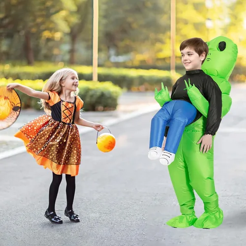Vista 4 de ZIZWO Inflatable Alien Costume KidsTeens, Alien Blow Up Costume Funny Alien Halloween Inflatable Costumes for kids boys (Alien-Teens)