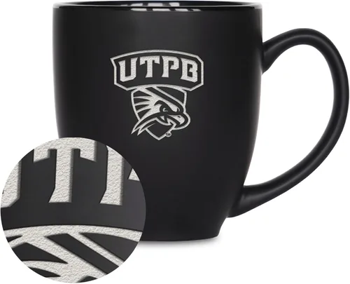 Vista 327 de Rico Industries - Taza de cerámica mate negra con grabado láser estándar de 15oz para NCAA (escuelas T & U) - Para bebidas calientes o frías