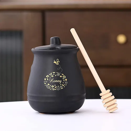 Vista 9 de Tarro de Miel Cerámico con Cuchara de Miel de Madera - Tarro de Miel con Cuchara - Tarro de Miel con Soporte, Gran Decoración de Abeja - Decoración