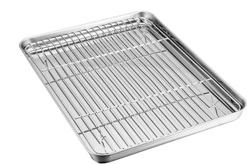 Vista 12 de TeamFar Juego de bandeja y rejilla para horno tostador, 9.3'' x 7'' x 1'', bandeja para horno tostador de acero inoxidable bandeja para asar,