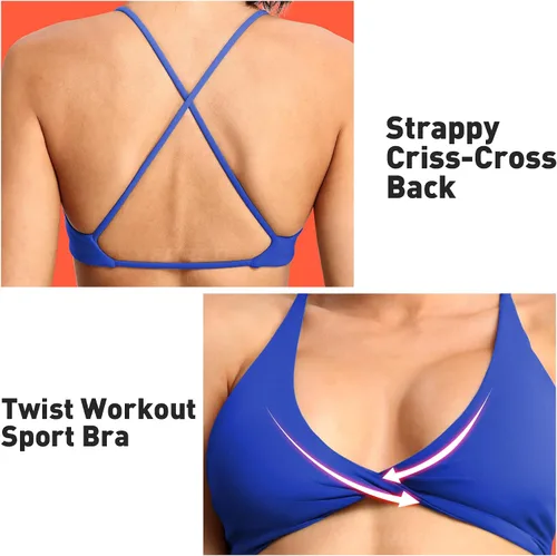 Vista 5 de YEOREO Brasier deportivo coral para mujer, con espalda cruzada, acolchado, para entrenamiento, correr, yoga, brasier casual con tirantes finos