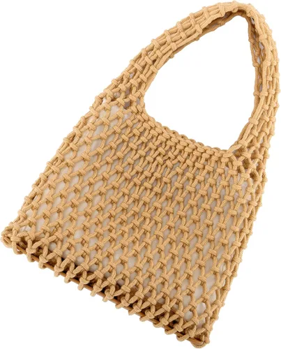 Vista 7 de Ayliss Mini bolso de mano para mujer, de algodón, ganchillo, asa superior, cordón para playa, tejido de red, bolsa de red de pesca