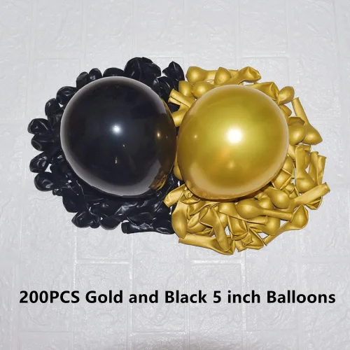 Vista 2 de 200 globos negros y dorados de 5 pulgadas, cromados, metálicos, dorados, negros, de látex, gruesos, pequeños para bodas, cumpleaños, graduaciones