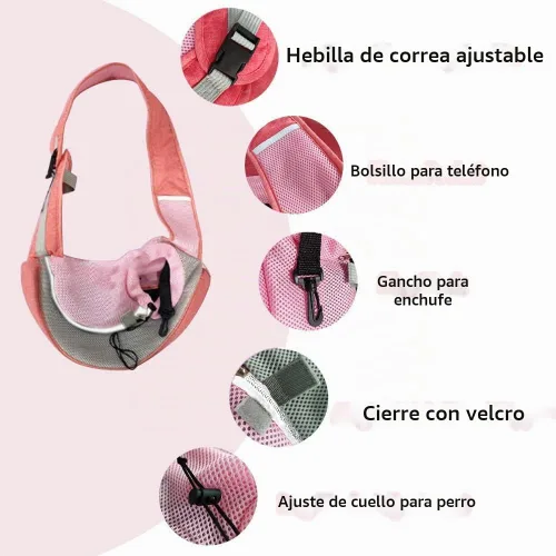 Vista 2 de FEimaX Transportador para perros y cachorros, bolsa para perros pequeños y gatos, malla transpirable, manos libres, con correa ajustable, para Rosa