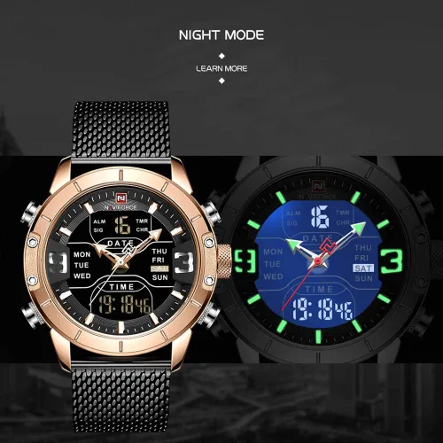 Vista 4 de NAVIFORCE Reloj digital para hombre, resistente al agua, reloj deportivo de acero inoxidable, reloj de cuarzo militar, Azul