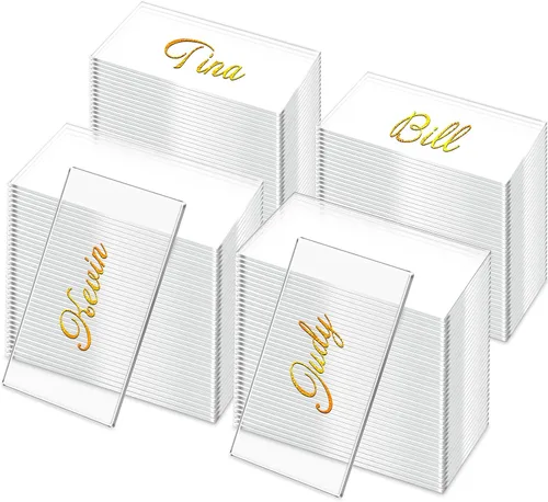 Vista 8 de Chunful - 120 tarjetas de acrílico transparente con nombre en blanco Tabla de asientos de número de mesa para banquete de boda, mesa de cena