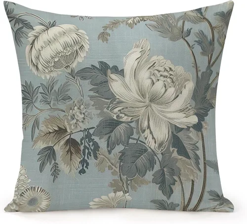 Vista 12 de Fundas de almohada chinoiserie verde turquesa floral y pájaro con cremallera de 16 x 16 pulgadas, fundas de almohada de lino para sofá, dormitorio