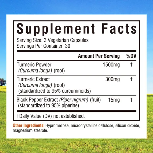 Vista 2 de Innate Vitality Suplemento de curcumina de cúrcuma de 1800 mg con pimienta negra 95% curcuminoides, extra fuerte y absorción mejorada, antioxidante
