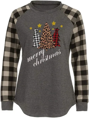 Vista 2 de aihihe - Sudadera de manga larga para mujer con estampado de letras a cuadros