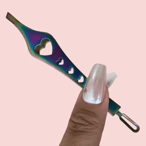Vista 4 de Pinzas de doble punta 2 en 1 de arco iris, pinzas de precisión inclinadas afiladas para cejas y depilación encarnada, herramienta para el cuidado
