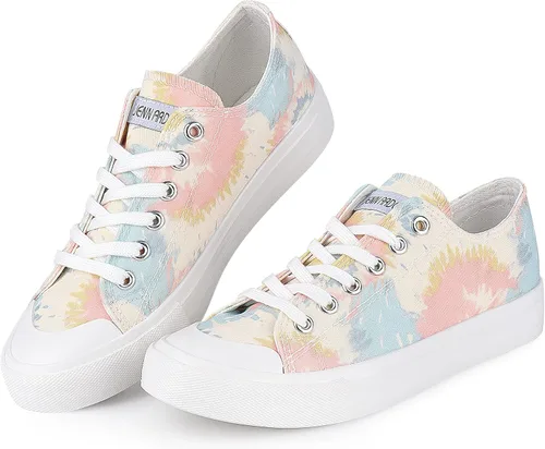 Vista 6 de JENN ARDOR Zapatillas de lona clásicas de corte bajo con cordones para mujer zapatos casuales de moda cómodos zapatos planos para caminar