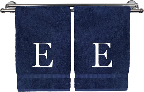 Vista 43 de Toalla de mano monogramada, regalo personalizado, juego de 2 - Toalla bordada con letra de bloque dorada - Extra absorbente 100% algodón turco